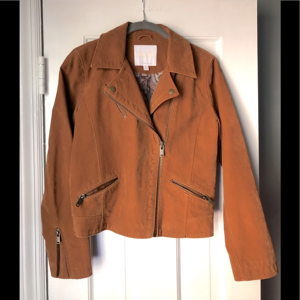 NWOT - Anthropologie moto jacket with paisley lining; Size XS